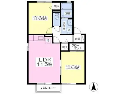 メゾン下飯田B(2LDK/1階)の間取り写真