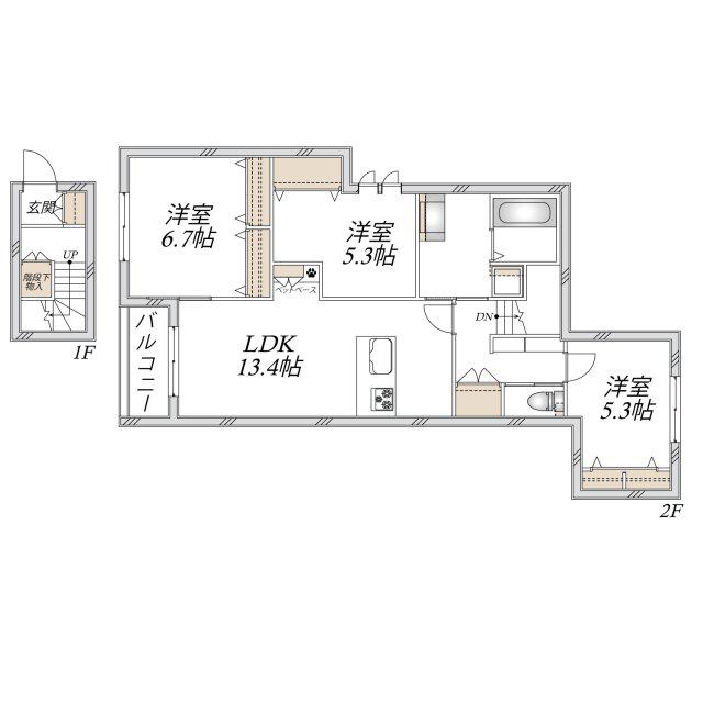 伊丹市平松6丁目へーベルメゾン(3LDK/2階)の間取り写真