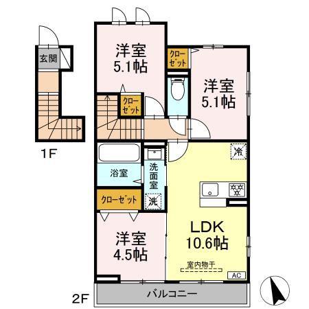 エクラン ウルー湘南N(3LDK/2階)の間取り写真