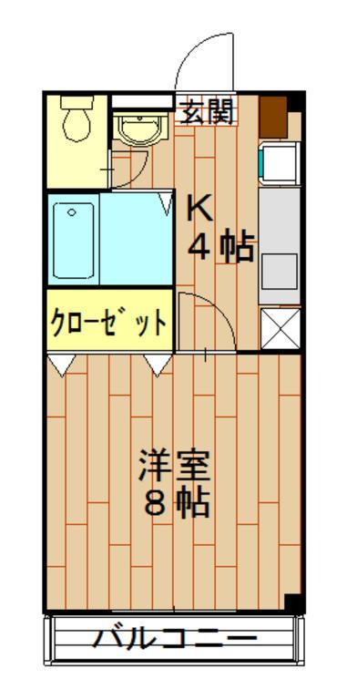 スプリングヴィラ市名坂(1K/2階)の間取り写真