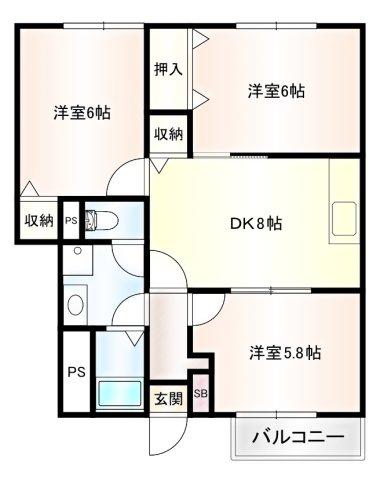シャト-ブリアンI(3DK/1階)の間取り写真