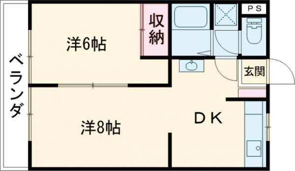 新泉ビル(2DK/6階)の間取り写真