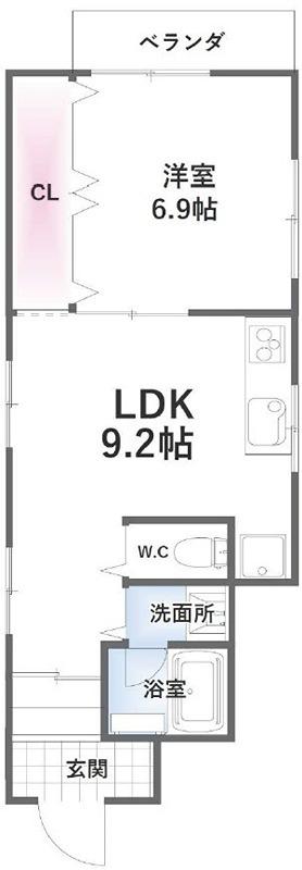 ランティスS姫島(1LDK/1階)の間取り写真