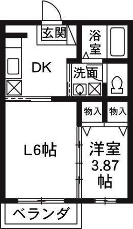 サンモールD(1LDK/2階)の間取り写真