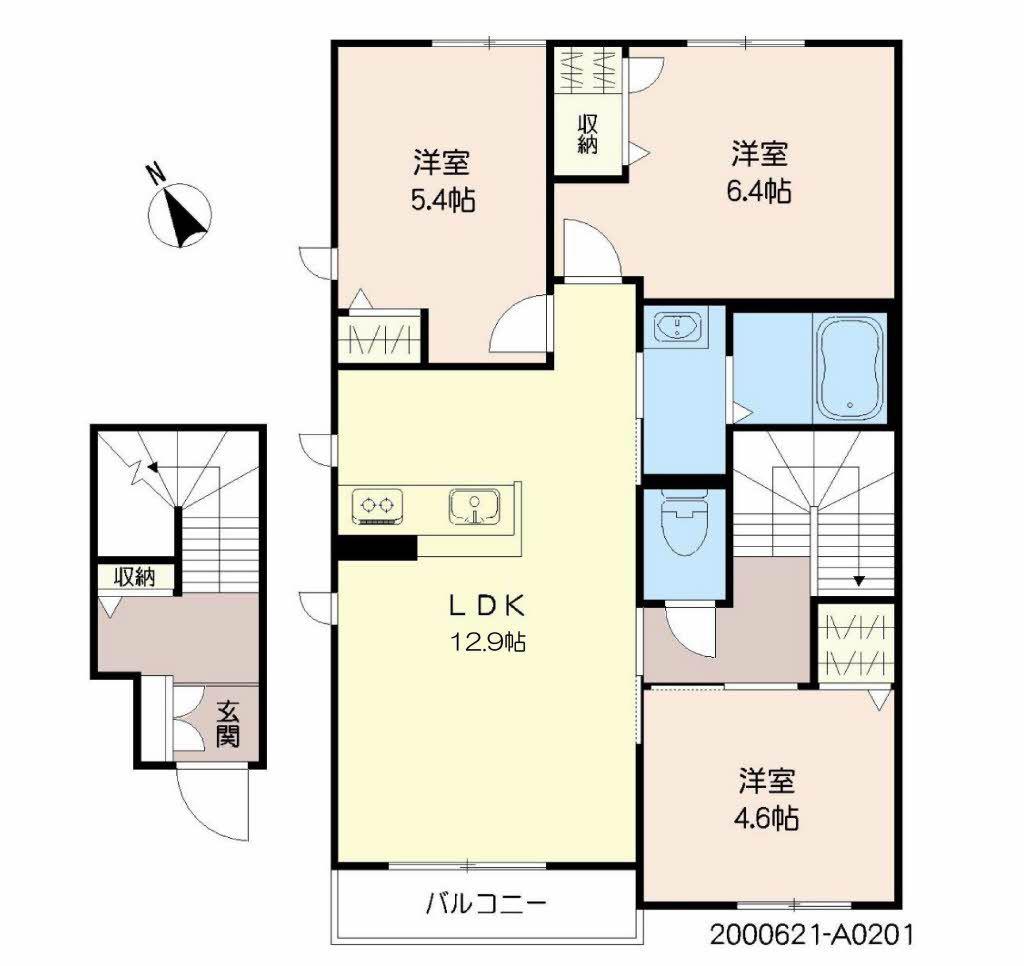 パストラル久留米 A(3LDK/1階)の間取り写真