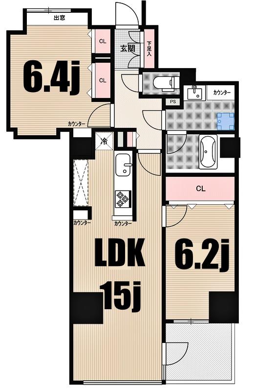 アマックス横浜(2LDK/4階)の間取り写真