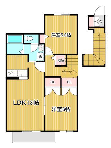 シャーメゾン道場南(2LDK/2階)の間取り写真