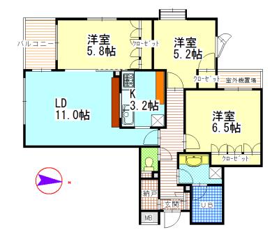 ヒルズ池尻東山公園(3LDK/5階)の間取り写真