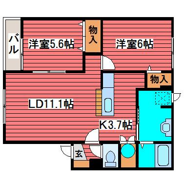 パレット(2LDK/1階)の間取り写真