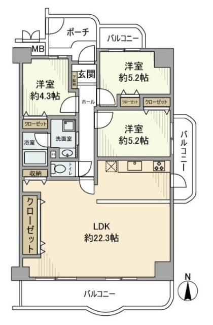 藤和守口ハイタウン(3LDK/12階)の間取り写真
