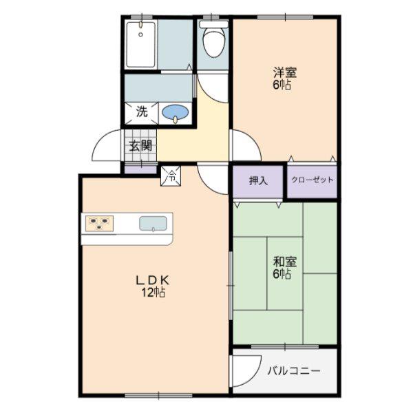 エゼ大内(2LDK/1階)の間取り写真