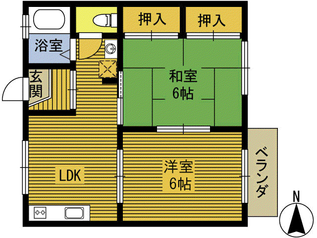 フォーブル南石垣(2DK/2階)の間取り写真
