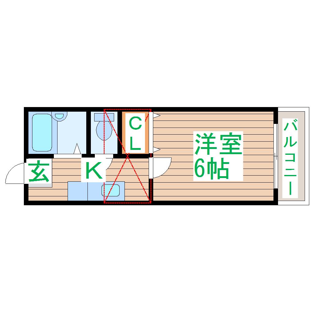 サンリブ中倉(1K/2階)の間取り写真