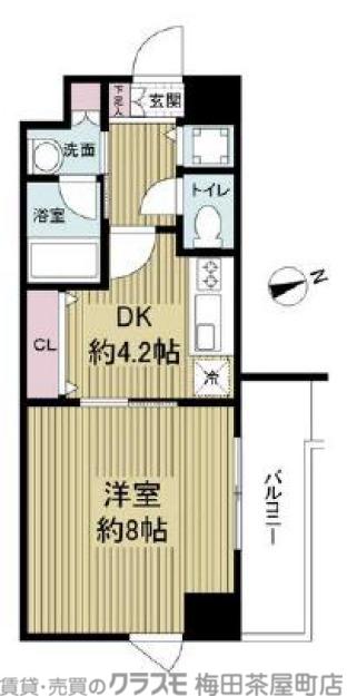 ソルレヴェンテ梅田(1DK/9階)の間取り写真