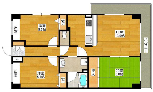 ルアン緑地(3LDK/3階)の間取り写真