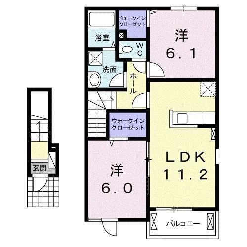ラ・ロンディーネ I(2LDK/2階)の間取り写真
