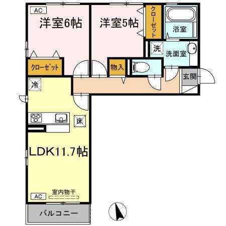 アルカディア(2LDK/1階)の間取り写真