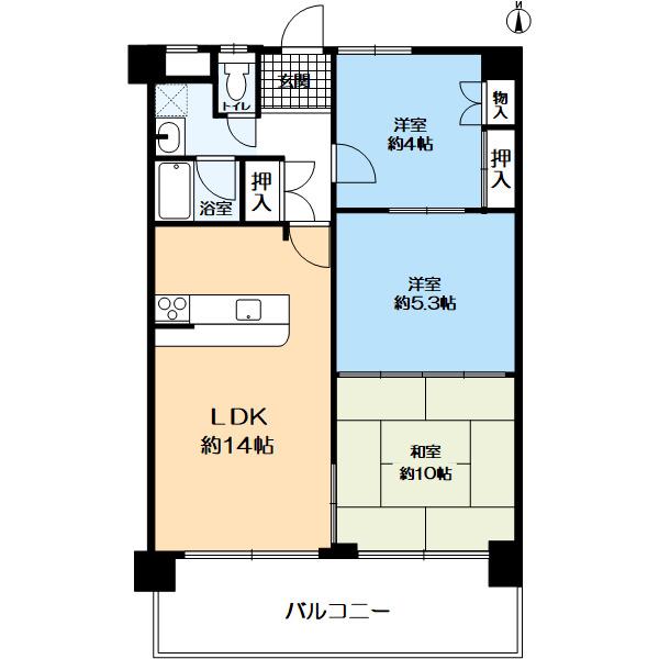 ビラ朝霧(3LDK/3階)の間取り写真
