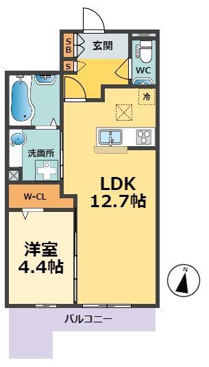 カームテラス甲子園口(1LDK/1階)の間取り写真