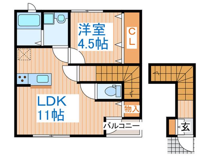 アグレアーブル山手町(1LDK/2階)の間取り写真