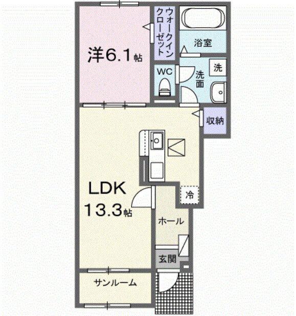 ローズマリー(1LDK/1階)の間取り写真