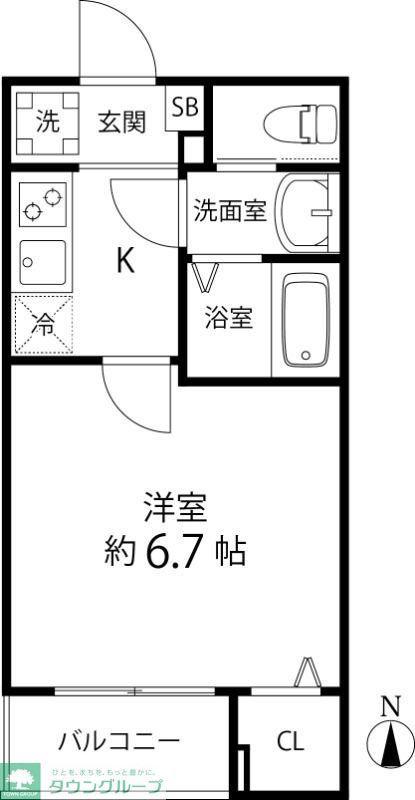 TS CUORE六町II(1K/2階)の間取り写真