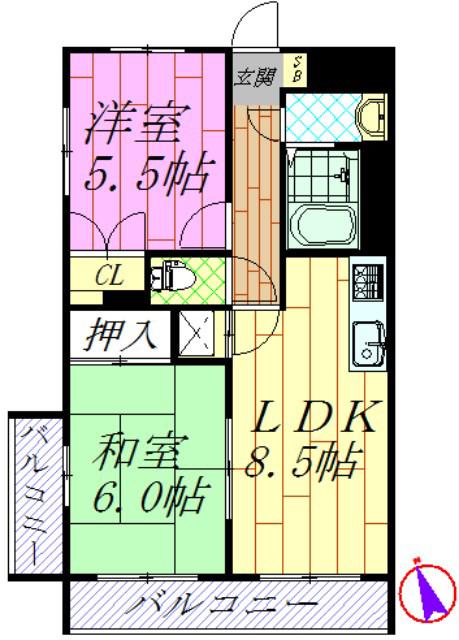 アーバンスK(2DK/4階)の間取り写真