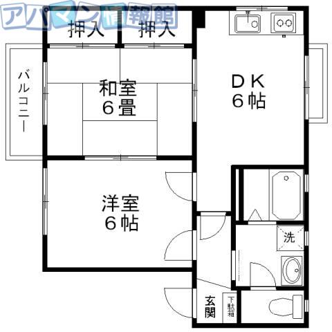 グリーンベールKAMEDA A棟(2DK/2階)の間取り写真