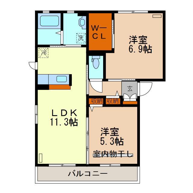 ヴァン・コリーヌ I(2LDK/2階)の間取り写真