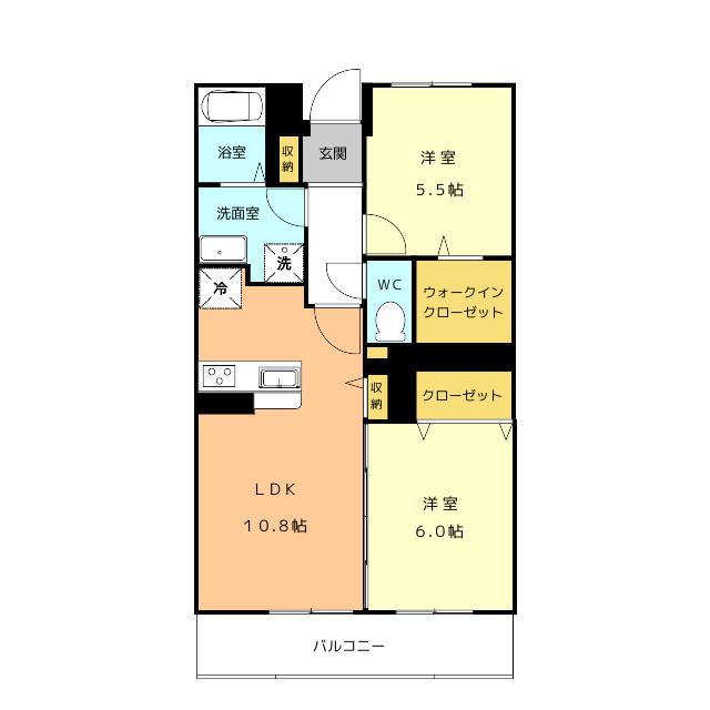 プラシード(2LDK/4階)の間取り写真