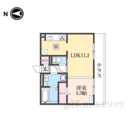 プルミエール上賀茂(1LDK/1階)の間取り写真