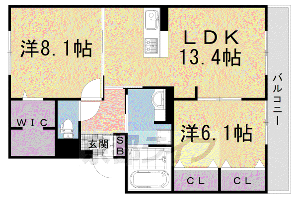 ソレアード嵯峨II(2LDK/3階)の間取り写真