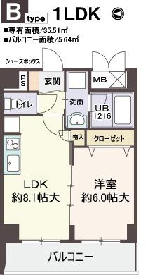 ラピスラズリ(1LDK/3階)の間取り写真