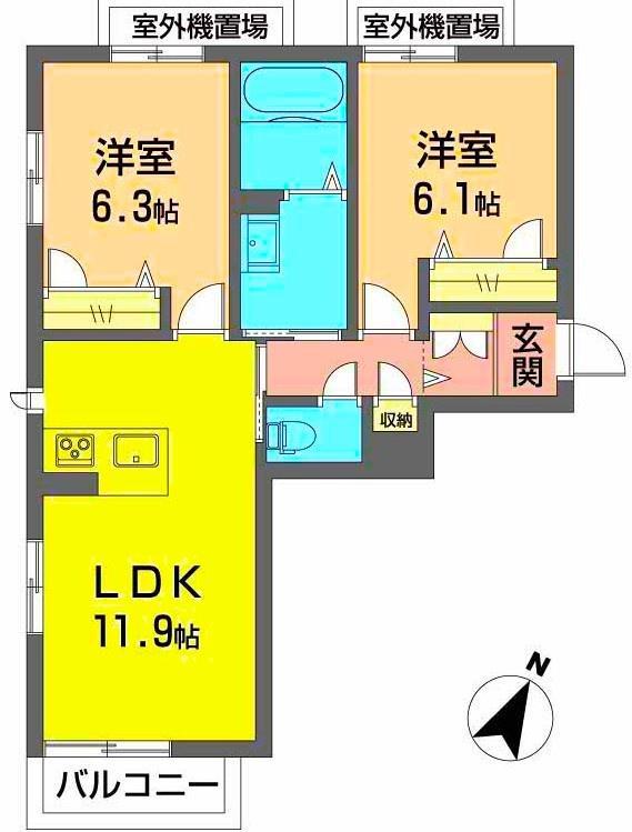 レフィアント(2LDK/2階)の間取り写真