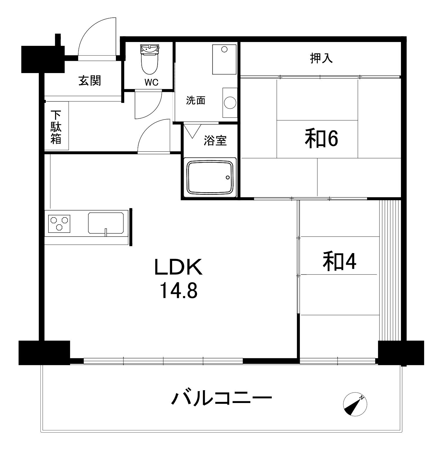 草津ロジュマン(2LDK/13階)の間取り写真