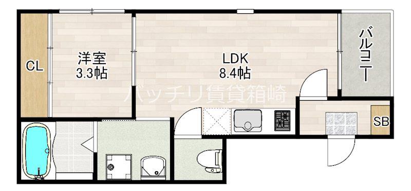 ハーモニーテラス香椎V(1LDK/1階)の間取り写真