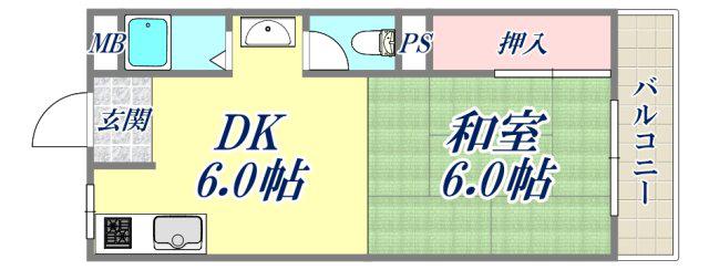 東園田マンション5丁目(1DK/2階)の間取り写真