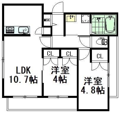 ヘーベルメゾン三鷹(2LDK/3階)の間取り写真