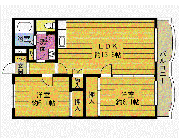 プラスハイツ須崎(2LDK/3階)の間取り写真
