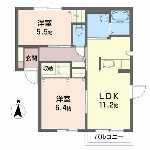 パディ・ヴィレッジC(2LDK/2階)の間取り写真