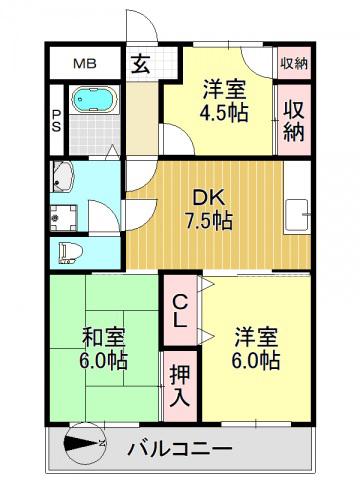 グランドハイツタカノI(3LDK/2階)の間取り写真