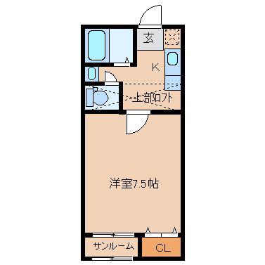CELEB鵜坂(1K/2階)の間取り写真