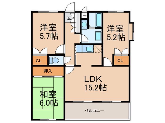 ガーデンハイツ志免(3LDK/3階)の間取り写真