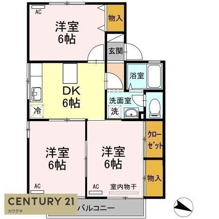 セジュール西桃山B(3DK/2階)の間取り写真