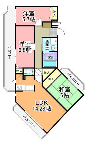 センターコートけやき台(3LDK/3階)の間取り写真