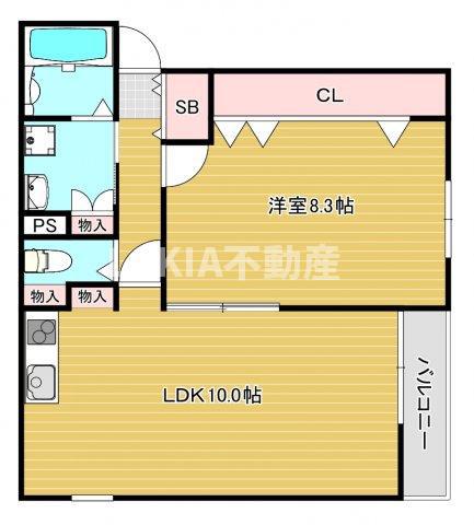 ジュネス阪南(1LDK/3階)の間取り写真