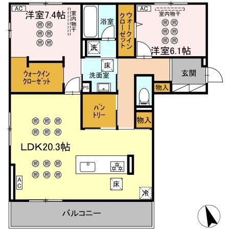 D-ROOM原町(2LDK/1階)の間取り写真