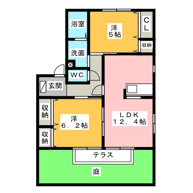 フィールド・ヴィラ(2LDK/1階)の間取り写真