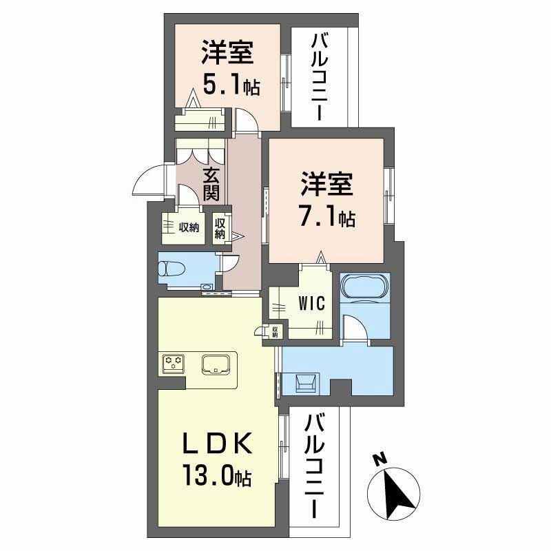 フロント吹上(2LDK/2階)の間取り写真
