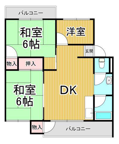 宝塚安倉3号棟(3DK/3階)の間取り写真